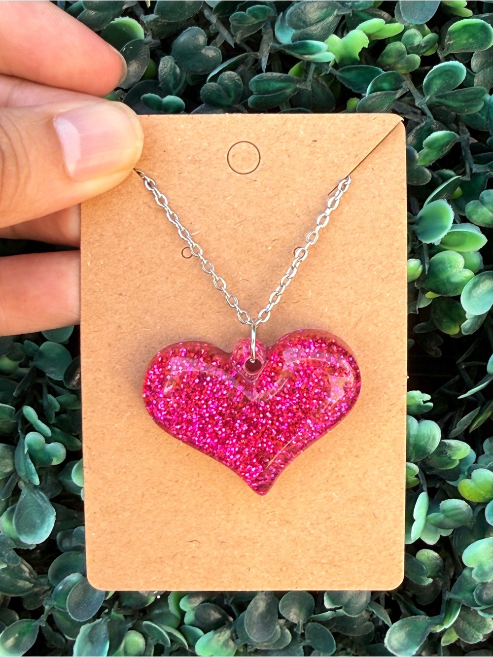 Hand Crafted Sparkling Pink Heart Pendant Necklace